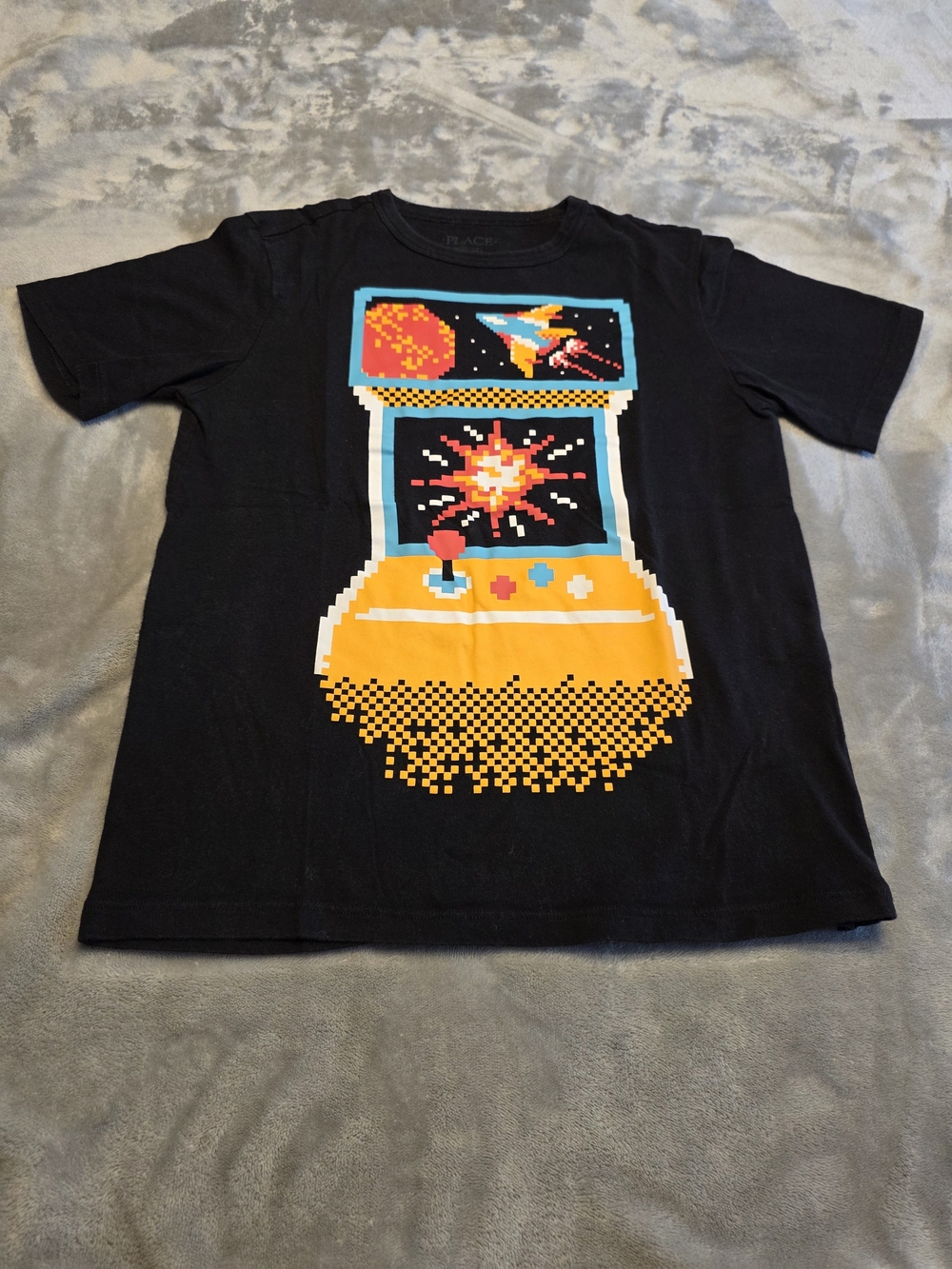 Place Black Tee with Yellow Arcade Pixel Graphic